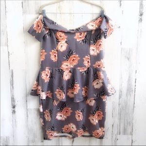Charlotte Russe+ Gray Floral Off Shoulder Peplum Bodycon Dress 2X